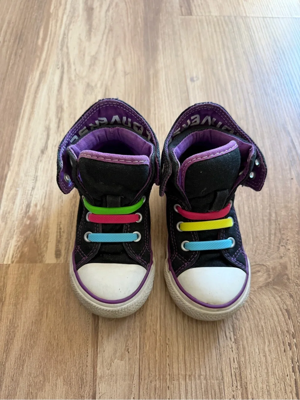 Converse Toddler Black and Purple High-Top Sneakers with Multicolor Accents